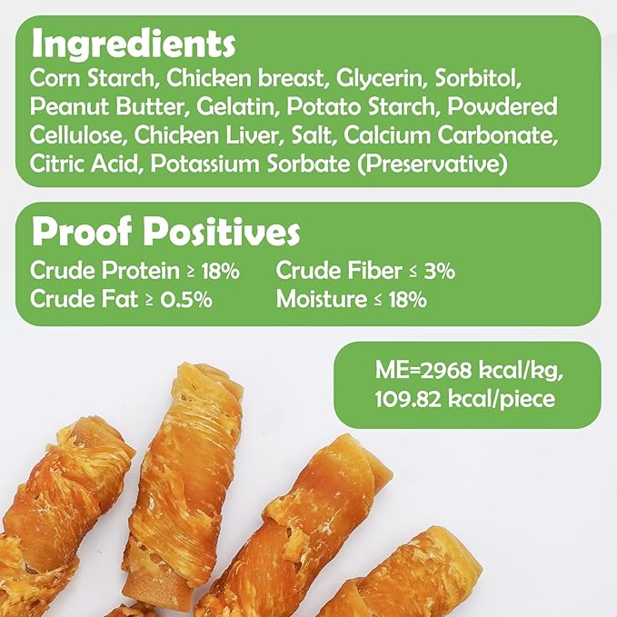 MON2SUN Rawhide Free Dog Treats, 3 Inch Chicken Wrapped Rolls, Low Fat and Training Snacks, Peanut Butter Flavor Chews for Small Dogs, 13.23oz (10 Count - Pack of 1)