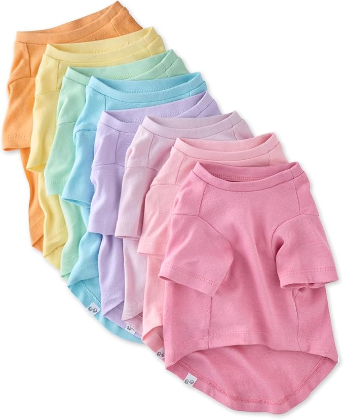 Toby II - The Perfect Tee, 8 Pack Short Sleeve Pet T-Shirt 100% Organic Cotton Tees Clothes for Small, Medium, Large Dogs, Rainbow Pink, X-Large