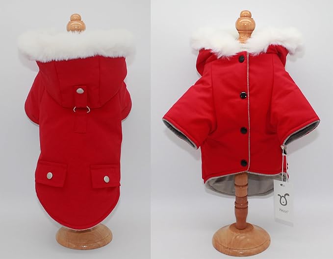 Pet Warm Dog Coat for Winter Cold Weather Clothes Hooded Dog Jacket Small Puppies Medium Large Dog Cat Clothes Insulated Padded Snow Parka (Red, XX-Large)