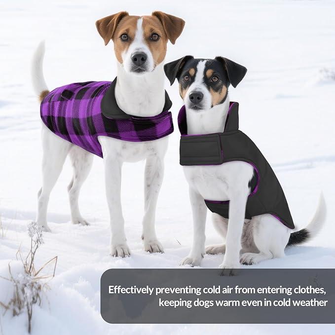 ASENKU Dog Jacket Plaid Reversible Reversible Dog Vest Waterproof Cold Winter Clothes Pet Apparel for Small Medium Large Dogs (M, Purple)