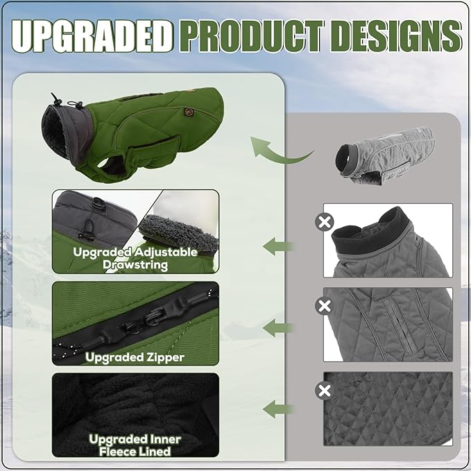 EMUST Dog Jacket - Winter Coats for Small/Medium/Large Dogs, French Bulldog Clothes, Green, XL