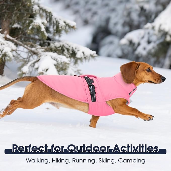 IECOii Warm Dog Coat - Snow Jackets with Reflective, Adjustable & Windproof & Waterproof Quick-Release Buckles & Warm Fleece Lined Vest for Winter, Spring, Fall, Pink, Size 3XL