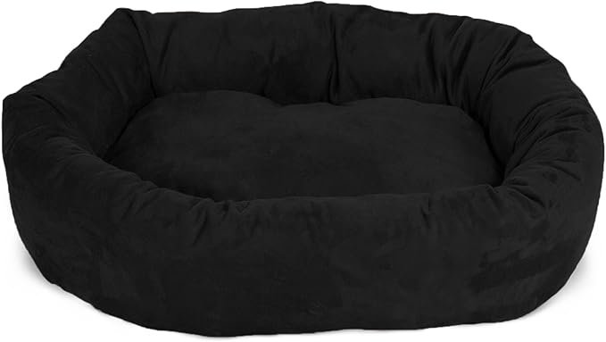 Majestic Pet 52 Inch Suede Calming Dog Bed Washable 52x35x11 (Inch) – Cozy Soft Round Donut Dog Bed with Spine Support for Dogs to Rest Their Head - Pet Bed X- Large – Black