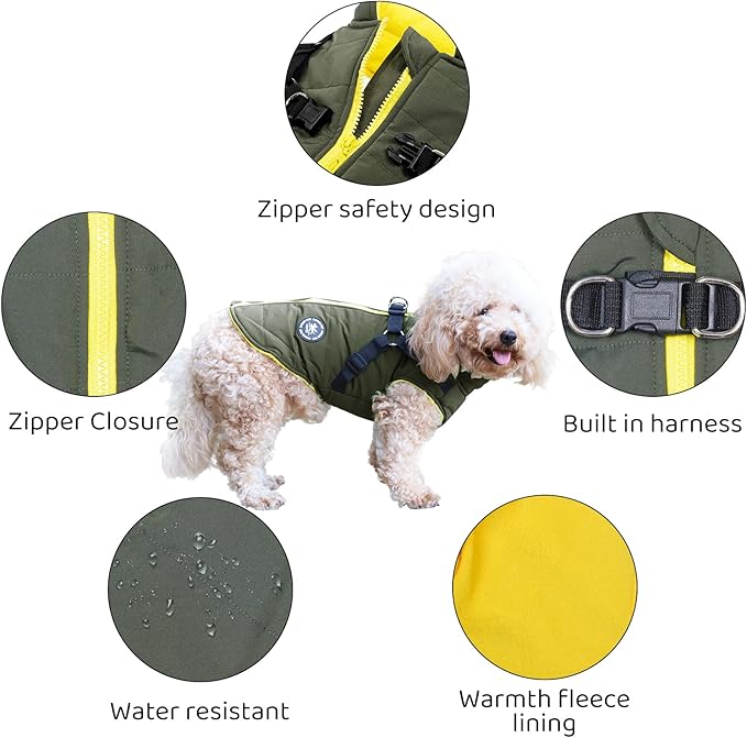Norbi Dog Coat - Winter Jacket with Built-In Harness, Adjustable Warm Dog Coats for Small, Medium, Large Dogs - Cold Weather Providers