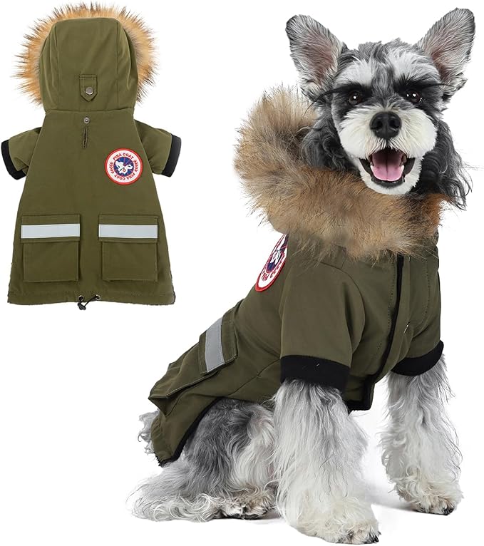 PINA Small Dog Coats - Waterproof & Windproof, Reflective Dog Jacket with Pocket, Warm Flannel Lining & Faux Fur Hood for Cold Weather