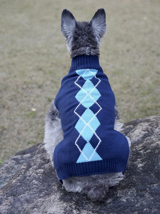 Alemon Argyle Knit Pet Sweaters Clothes for Dogs Pets, Classic Blue Dog Sweater Small (S) Size