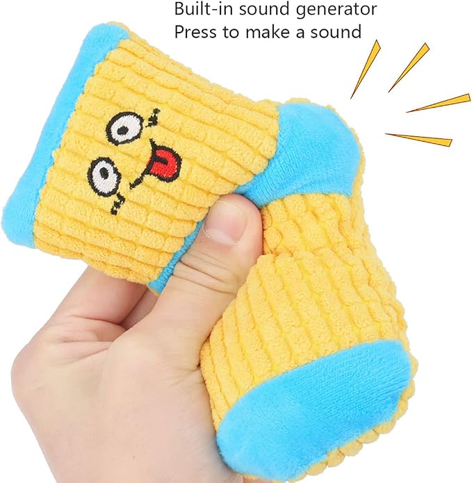 Squeaky Dog Toys, Funny Dog Toys Stuffed Plush Dog Toy, Cute Socks Dog Birthday Gift Dog Chew Toys Pet Toys for Small Medium Dogs(Blue Yellow)