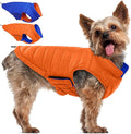 QBLEEV Reversible Dog Jacket for Small Dogs, Waterproof Windproof Warm Winter Coat with Adjustable Fit & Leash Hole, Lightweight Reversible Puffer Vest, Orange, S – Fits Yorkie, Shih Tzu