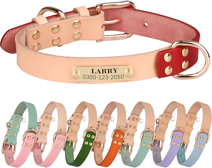 Yonsbox Personalized Dog Collar with Nameplate – Genuine Leather, Engraved Pet ID Tag with Phone Number – Adjustable Custom Dog Collar for Small, Medium & Large Dogs, Durable Cowhide Collar