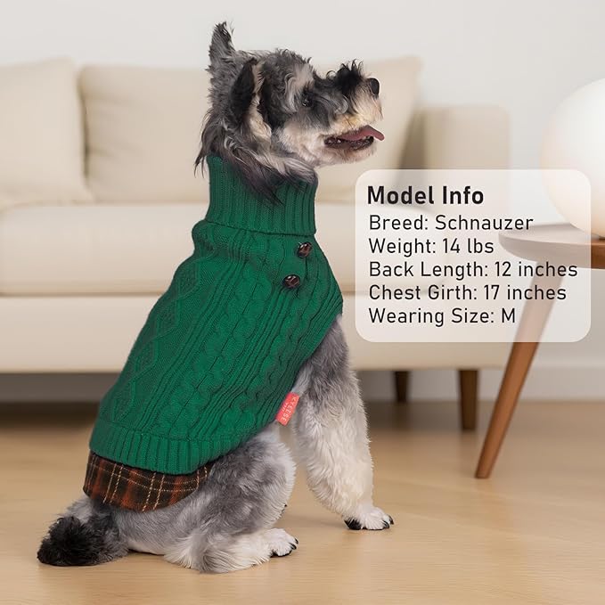 KYEESE Dog Sweater Soft Pullover Dog Sweaters for Small Dogs Male Comfy Pet Coat for Fall Winter Cold Weather Stretchy Knitwear Cat Clothes with Gingham Patchwork Warm Turtleneck Small Dogs Sweater