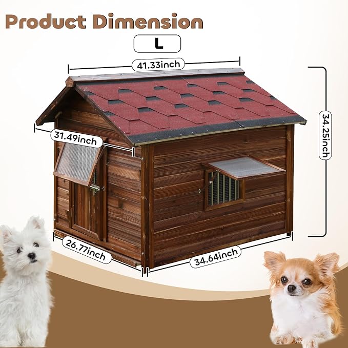 Dog House Outdoor&Indoor Weatherproof,Luxury Wooden Dog Kennel for Small Medium Large Dogs, Classic Pet House Outside for Garden Backyard Farm, L-34.64''(D)*26.77''(W)*34.25''(H)