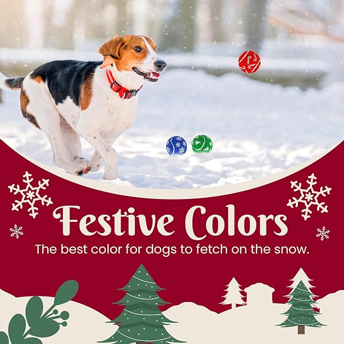 Christmas Dog Balls, 12 Pack 2.5'' Squeaky Tennis Balls for Dogs | Gift for Puppy Birthday & Christmas Decoration, Come with Mesh Bag, Small Medium Large Breeds