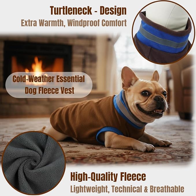 Winter Warmth Classic Turtleneck Vest Fleece Dog Clothes, Lightweight Coat for Extra Large Dogs with Back-Zipper, Thermal Doggie Vests Sweater with Reflective Strips for Great Dane Doberman(Brown,3XL)