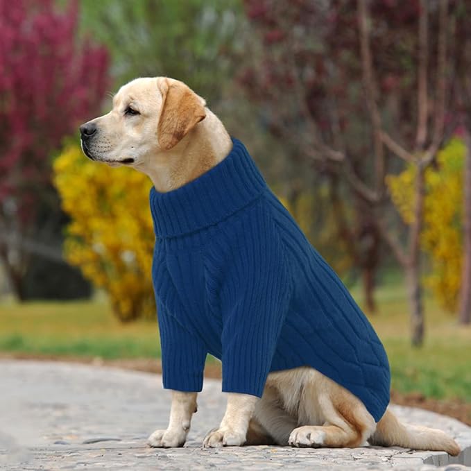 Large Breed Dog Sweaters, Warm Winter Fall Dog Sweaters for Dog Girls Boys, Turtleneck Dog Knitwear, Doggie Christmas Sweater, Pet Sweatshirt Clothes Outfit Knit St. Bernard (Blue XXXXXL)