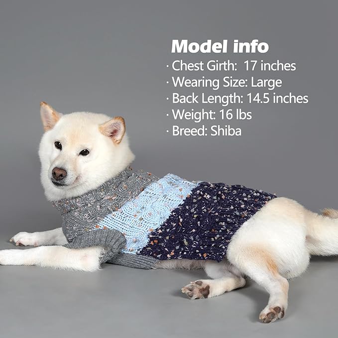 KYEESE Dog Sweater Color Block with Fuzzy Thread Knitted Turtleneck Dog Knitwear with dots in a Variety of Colors for Small Dogs Fall Winter Dogs Clothes, Navyblue, S