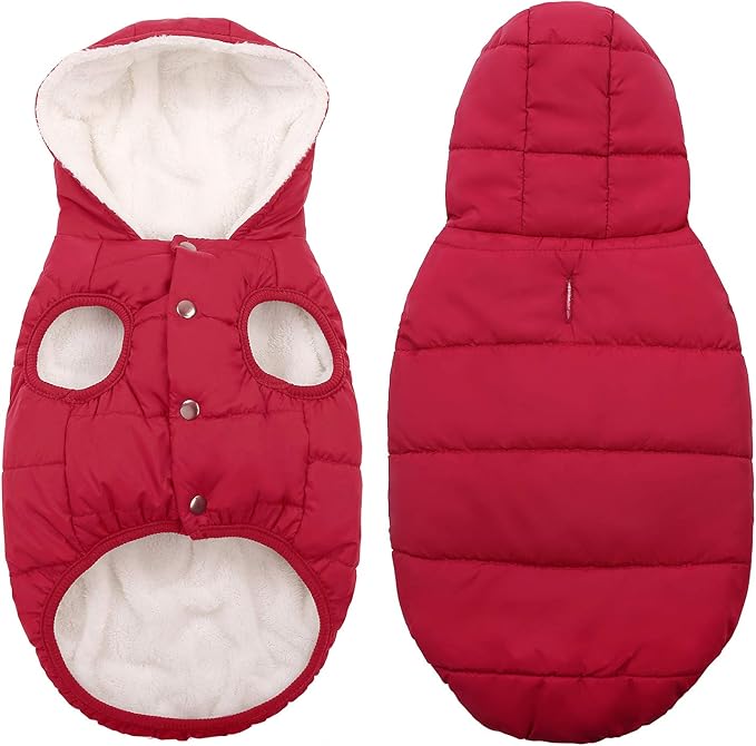 Windproof Waterproof Dog Coat Fleece & Cotton Lined Warm Jacket, Cold Weather Pet Apparel Clothes Vest for Small Medium Large Dog (L, Red)