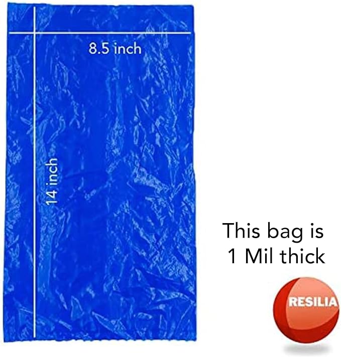 Resilia Commercial Grade Dog Poop Bags - Heavy Duty Pet Waste Removal Bag For Dogs, Cats, and Other Animals, Unscented, Blue, 8.5" W x 14" L, 1 Mil, 0.001 Inch, 1 Roll of 200 Bags