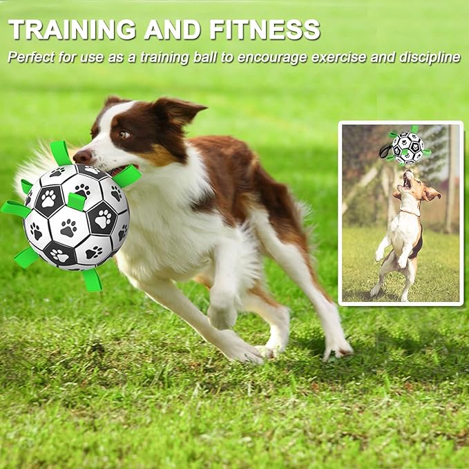 Dog Soccer Ball Toys with Straps, 6'' Interactive Dog Toys for Tug of War, Puppy Birthday Gifts, Dog Tug Toy, Dog Water Toy, World Cup Durable Dog Balls for Small Medium Dogs (6 Inch - Medium)