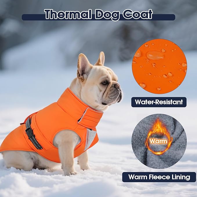 IECOii Fleece Dog Coat - Water-Resistant & Reflective & Adjustable, Fleece Lined Snow Jacket for City Walks, Windproof & Warm Winter Vest Labrador & Golden Retriever & Doberman, Orange, Size 3XL