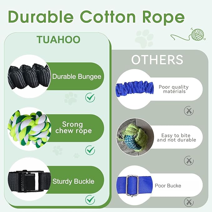 Outdoor Bungee Tug Solo Hanging Toy, Tree Tugger Dog Pull Rope Tug a War for Pitbull Medium Large Aggressive Chewers, Interactive Dog Tether Toy for Yard, 2 Rope Toys