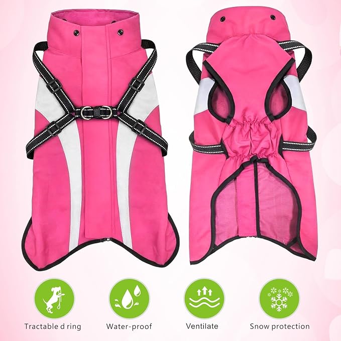 Mosucoirl Dog Raincoat Waterproof Raincoats for Dog Reflective Dogs Rain Jackets with Hood Hoodie Pet Rain Poncho Coat for Small Medium Large Dogs Puppies S-XXL (Pink, XL)