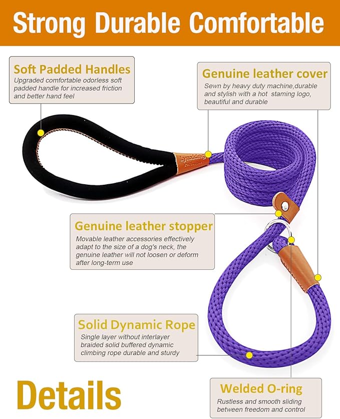 lynxking 6 FT Dog Leash Slip Lead 2 Pack Strong Heavy Duty Braided Dog Training Leash No Pull Training Lead Leashes for Medium Large and Small Dogs