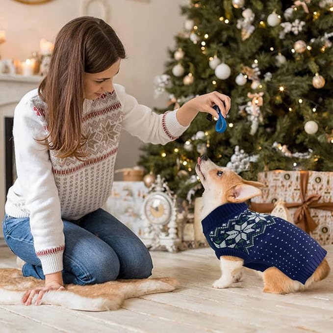 Kuoser Dog Sweater, Holiday Christmas Snowflake Pet Warm Knitwear Dog Sweaters Soft Puppy Clothing, Doggie Turtleneck Cold Weather Outfit Pullover for Small Medium Large Dogs Cats, Blue XS