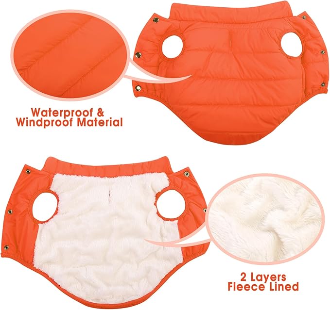 ASENKU Dog Winter Coat - Waterproof Windproof Dog Jacket, Warm Snowproof Doggie Puffer Vest for Cold Weather, Lightweight Snow Coats for Small Medium Large Dogs(Orange, XS)