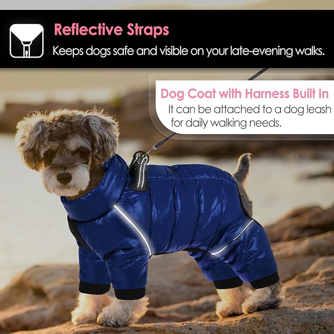 AOFITEE Dog Coat, Waterproof Dog Jacket for Winter, Warm Fullbody Dogs Snowsuit, Winter Coat for Small Dogs, Zip Up Pet Puffer Jacket Fleece Vest, Outdoor Reflective Cold Weather Pet Coats, Medium
