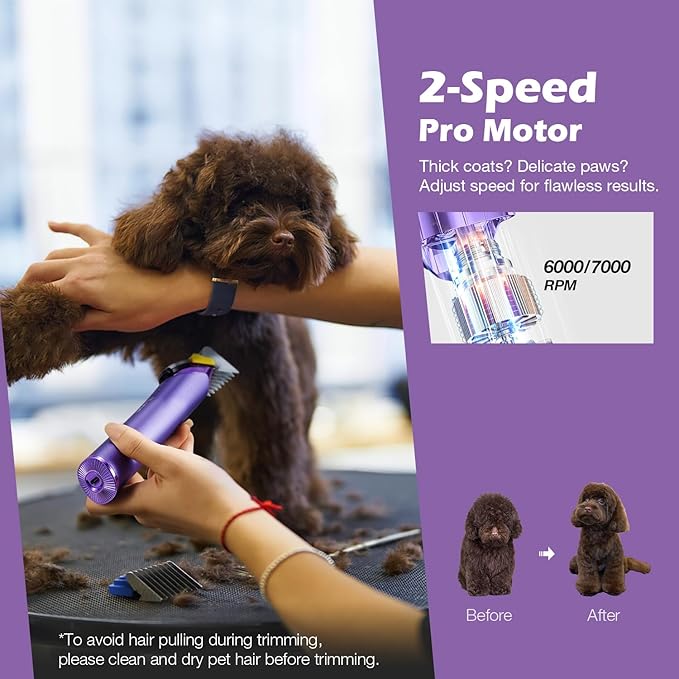 Professional Dog Grooming Clipper with Replacement Blade, 5-in-1 Adjustable Blade Cordless Pet Grooming Kit 2 Speed Trimmer Hair Shaver with Detachable Metal Combs Nova for Animal Horse