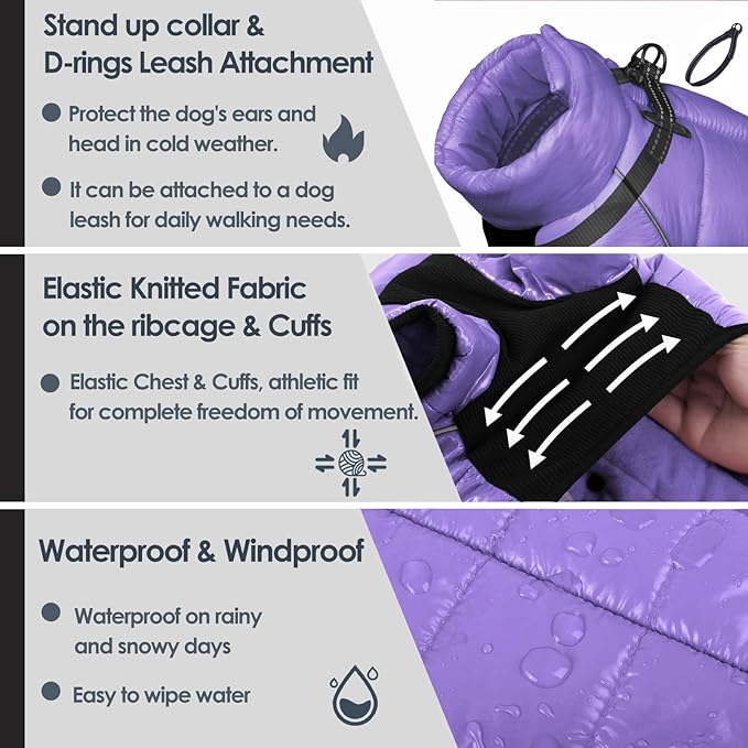AOFITEE Dog Coat, Waterproof Dog Winter Jacket, Warm Fullbody Dogs Snowsuit, Winter Coat for Small Dogs, Zip Up Pet Puffer Jacket Fleece Vest, Outdoor Reflective Cold Weather Pet Coats, L
