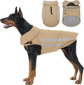 IECOii Dog Coat for Winter - Waterproof & Windproof, Adjustable & Reflective Jackets, Thermal Jacket for Camping, Climbing, Jogging, Khaki, Sizes XXXL