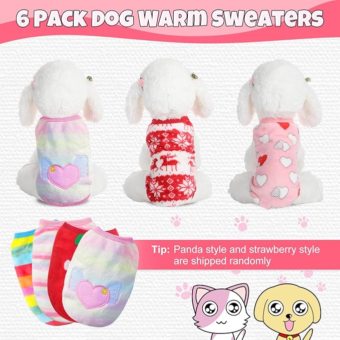6 Pcs Puppy Clothes for Christmas Winter Warm Cute Pet Sweaters Flannel Dog Vest Paw Print Cat Clothes for Chihuahua Dachshunds Male Female Puppy(Animal Pattern,S(Body Length:9.8” Chest:13.8”))