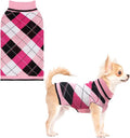 KOOLTAIL Dog Sweater Pet Knitted Clothes - Classic Pink Plaid Pullover Turtleneck Thick Warm Fall Dog Sweaters with Leash Hole, Soft Winter Coats for Small Medium Large Dogs Cats Puppy Girls, S
