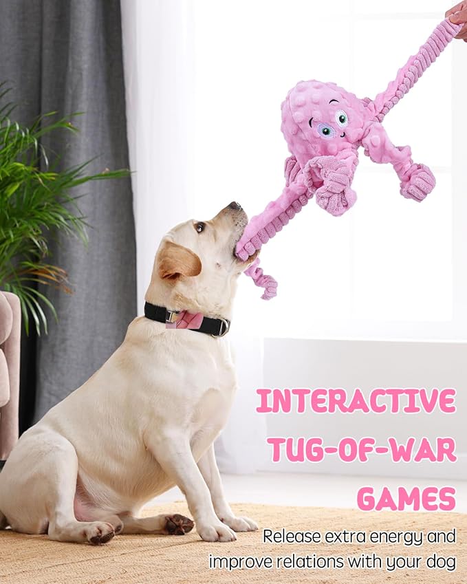 Dog Toys Squeaky, [2 Pack] Interactive Plush Stuffed Octopus Tug of War Toy, Puppy Teething Pet Toy for Small Medium Large Dogs to Keep Them Busy