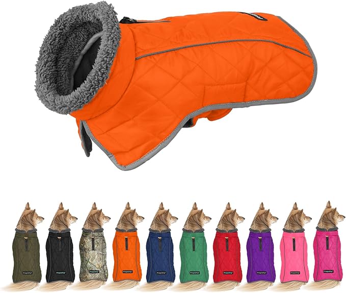 Fragralley Dog Coat Large, Waterproof Dog Jacket with Warm Fleece Lining, Adjustable Reflective Dogs Winter Coat, Turtleneck Pet Coats for Cold Weather (Orange L)