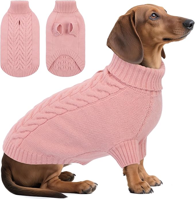 Dog Sweaters for Small Dogs Classic Turtleneck Dog Christmas Sweater Thick Warm Pullover Female Puppy Pet Stretch Knitwear Fall Winter Clothes with Leash Hole(Pink, S)