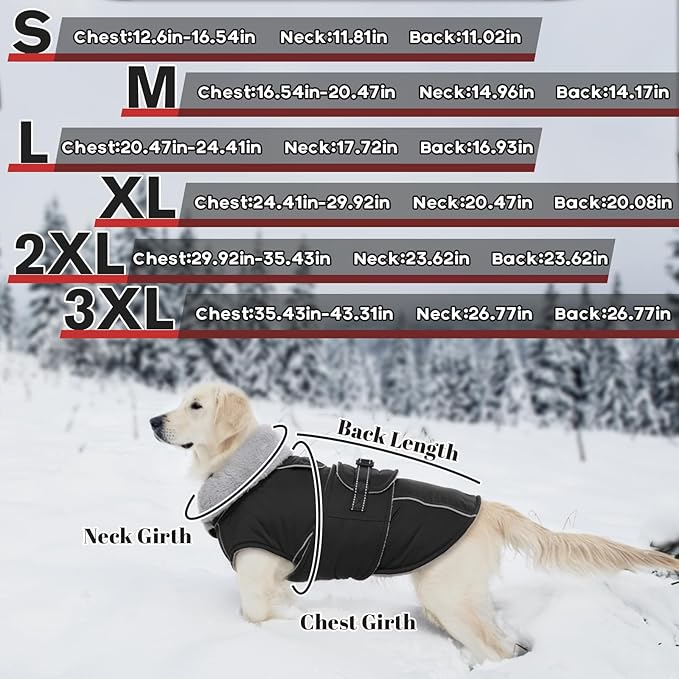Lelepet Warm Dog Coats for Small Dogs Waterproof Dog Jacket Reflective Pet Fleece Vest Windproof Cold Weather Coats with Adjustable Buckle & Leash Hole, Black, S