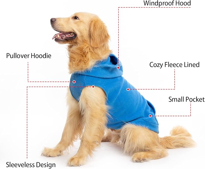 EXPAWLORER Dog Hoodie Fleece Sweater Vest, Hooded Dog Sweatshirt Fall Winter Pet Clothes with Leash Ring, Sleeveless Warm Cozy Puppy Clothing for Cat Small Medium Large Dogs Girl Boy, Blue M