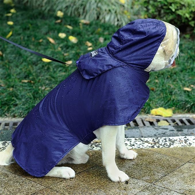Pet Raincoat Packable Hooded Dog Rain Jacket Reflective Strips Lightweight Adjustable Poncho for Small Medium Large Dogs Blue L