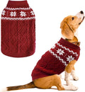 Warm Winter Pink Dog Sweater - Cold Weather Pet Clothes for Small Medium Large Dogs Indoor Outdoor, Soft Classic Knit Puppy Apparel Coat, Dark Red, SM