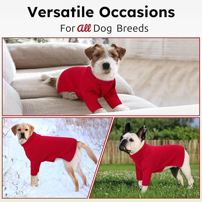 Queenmore Soft Warm Large Dog Sweater, Dog Sweaters for Large Breeds, Pet Christmas Sweaters, Waffle Knit Pet Sweater, Cold Weather Doggie Sweatshirt, Red 3XL