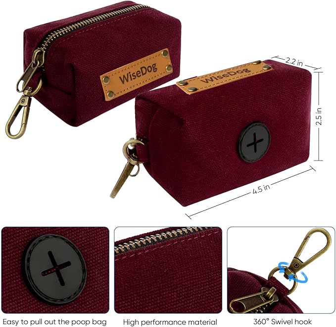 Wisedog Dog Collar and Leash Set, Waterproof Adjustable Puppy Collars with Cute Tag 6FT Dog Leash with Poop Bag for Small Medium Large Dogs (M, Burgundy)