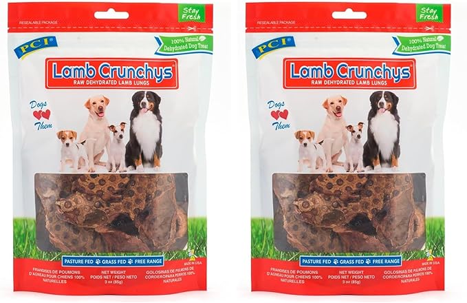 PCI Pet Center, Inc Lamb Crunchys Raw Dehydrated Lamb Lungs Dog Treats, 3 Ounce Pack (Pack of 2)