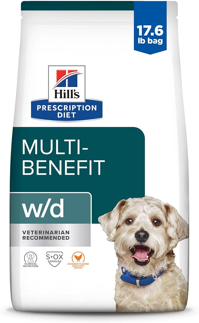 Hill's Prescription Diet w/d Multi-Benefit Digestive/Weight/Glucose/Urinary Management Chicken Flavor Dry Dog Food, Veterinary Diet, 17.6 lb. Bag