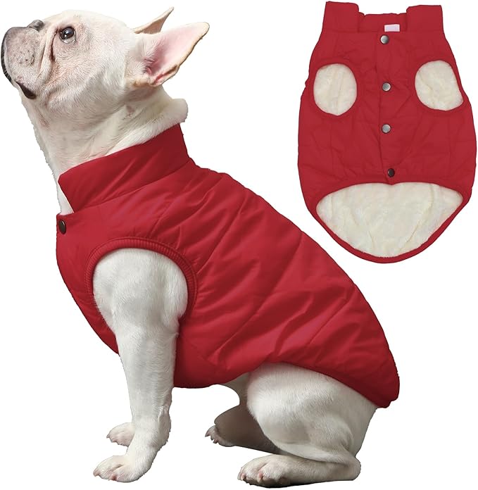 2 Layers Fleece Lined Warm Dog Jacket for Puppy Winter Cold Weather,Soft Windproof Small Dog Coat,Red M