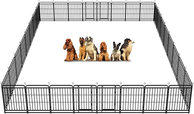 Square Steel Pipe Dog Fence Outdoor 32 Piece Panels 40" Height Anti-Rust Heavy Duty Dog Playpen with Doors Portable for Yard RV Camping, Total 71FT, 406 Sq.ft, Snowy Black