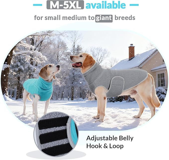 ROZKITCH Reversible Fleece Lined Dog Coat Super Warm Fleece Sherpa Sweater with Embroidery, Adjustable Double-Sided Plush Sweatshirt for Small Medium Breeds Bluegreen XL