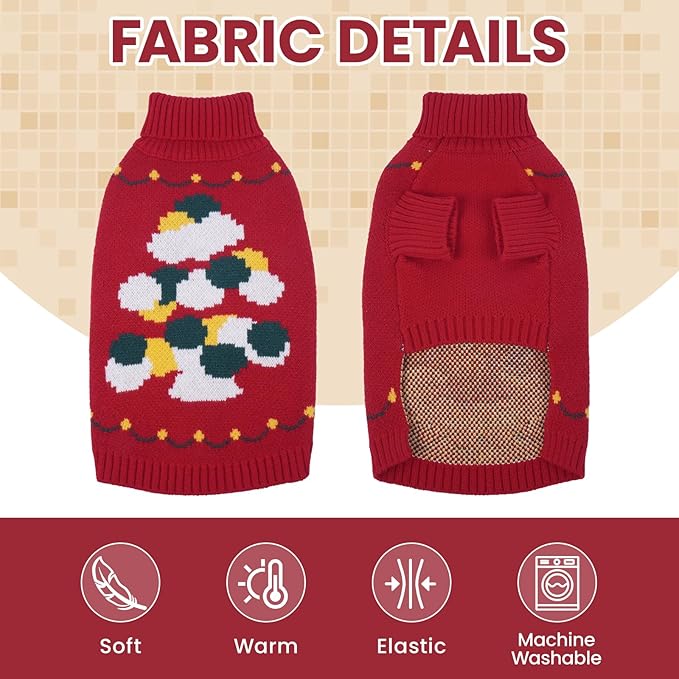 BRKURLEG Christmas Dog Sweaters for Cold Weather, Soft Warm Turtleneck Sweaters for Medium Large Dogs, Xmas New Year Pet Knitted Sweatshirt Outfit for Boston Terrier, Beagle (Red, L)