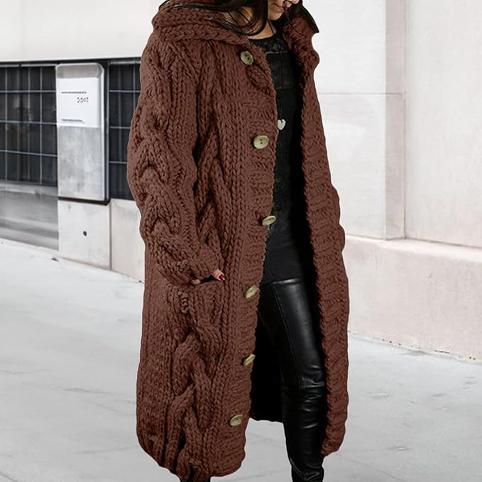LOAIHA Women Chunky Cable Knit Long Sleeve Cardigan Fall Winter Trendy Oversized Button Down Sweaters Outerwear with Pocket